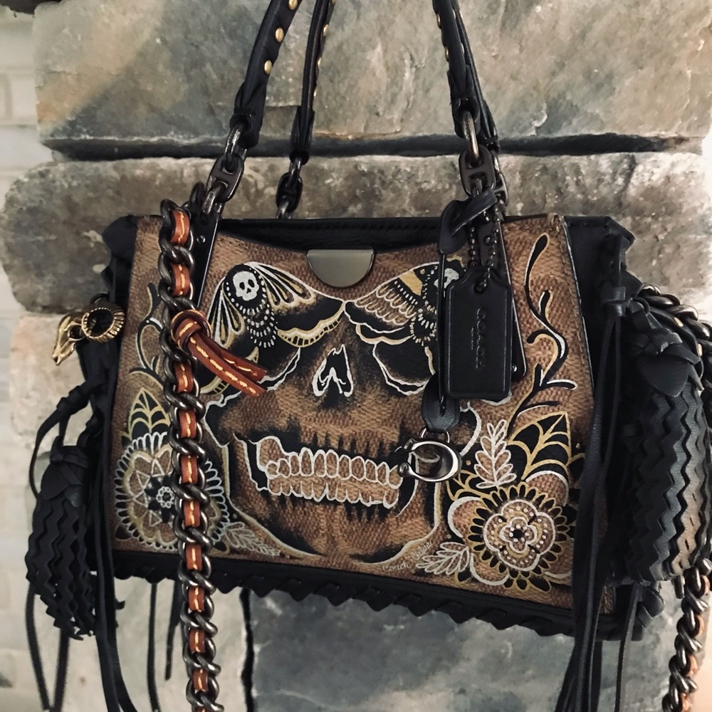 Coach Chelsea X Champlain Tattoo Skull Satchel Crossbody Bag